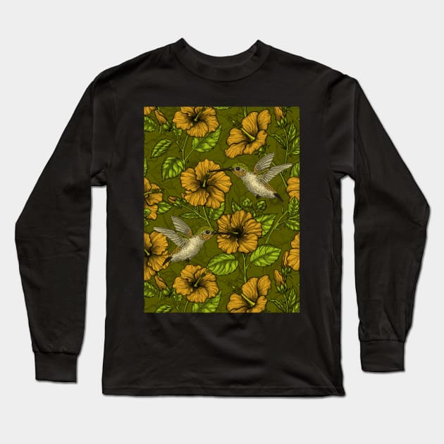 Night tropical garden yellow and green Long Sleeve T-Shirt by katerinamk